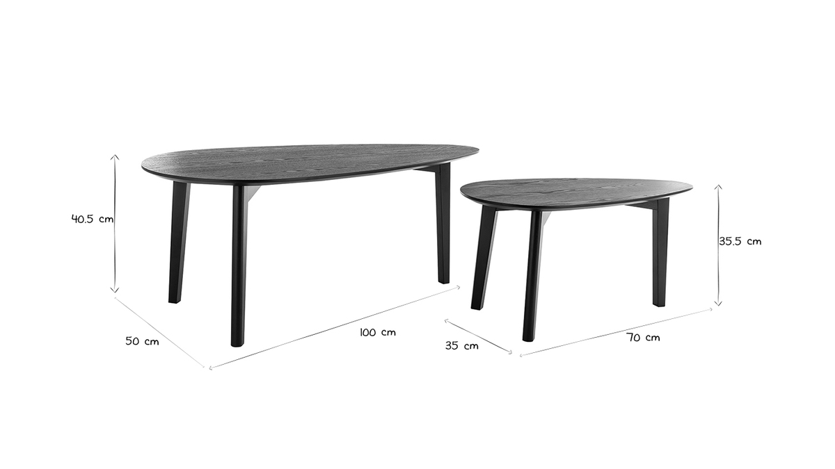 Gruppo di 2 tavolini scandinavi frassino nero ARTIK
