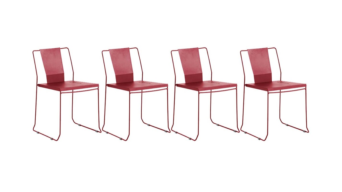 Gruppo di 4 sedie da giardino design metallo rosso TENERIFE