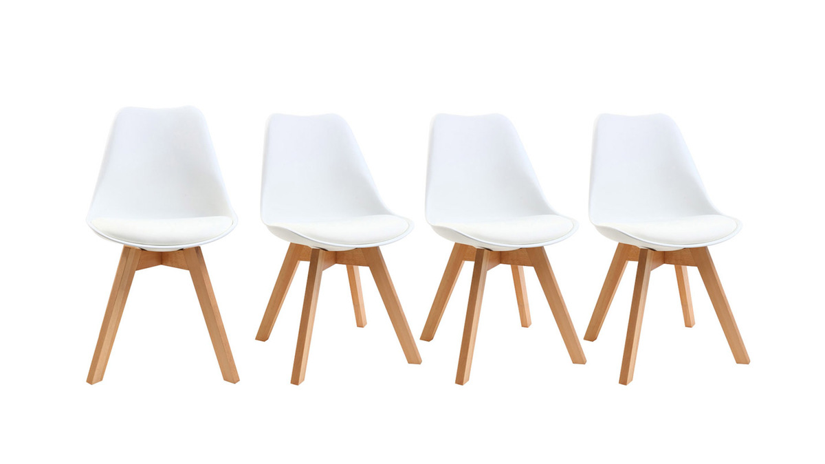 Gruppo di 4 sedie design piede legno seduta bianca PAULINE