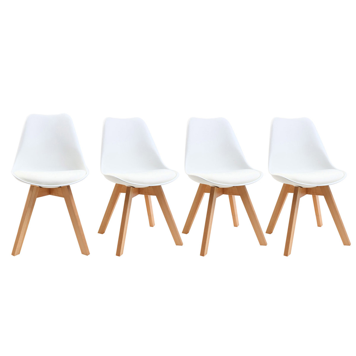Gruppo di 4 sedie design piede legno seduta bianca PAULINE
