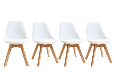 Gruppo di 4 sedie design piede legno seduta bianca PAULINE Gruppo di 4 sedie design piede legno seduta bianca PAULINE