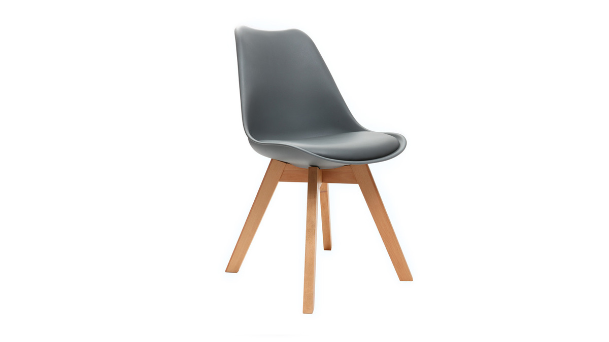Gruppo di 4 sedie design piede legno seduta grigia PAULINE