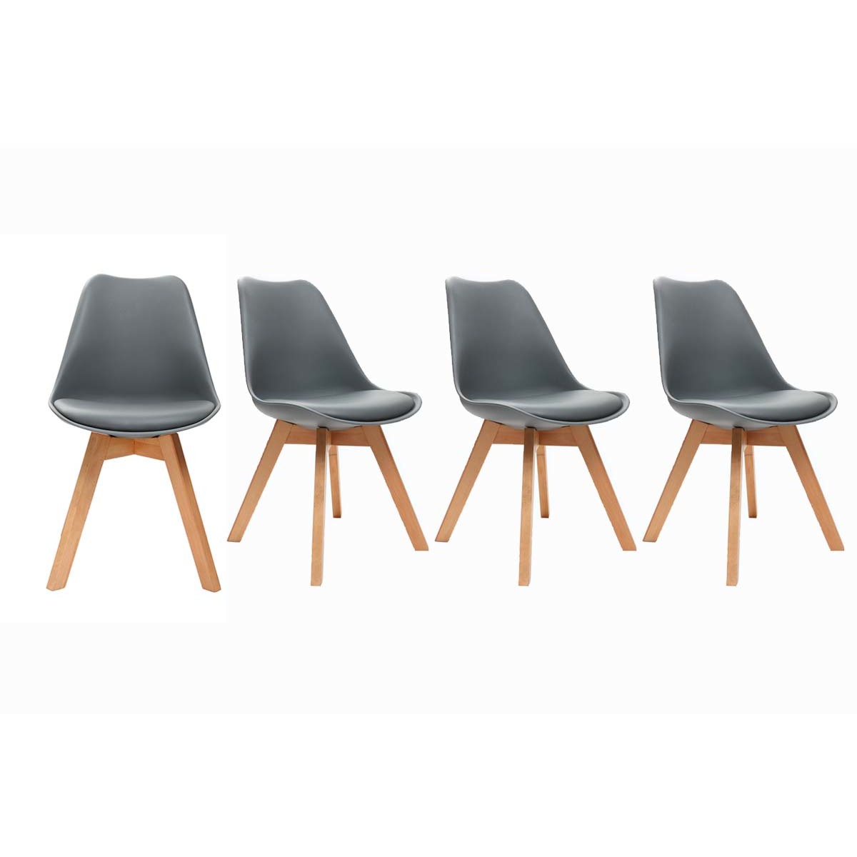 Gruppo di 4 sedie design piede legno seduta grigia PAULINE