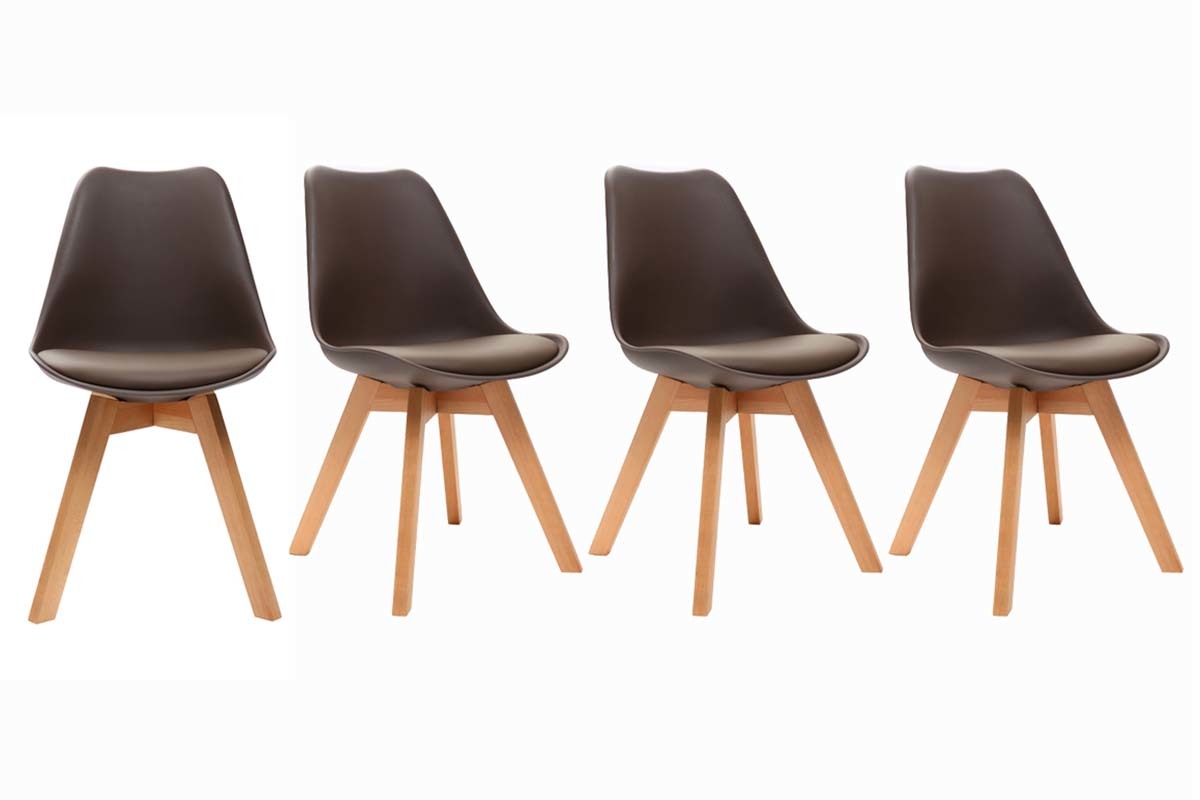 Gruppo di 4 sedie design piede legno seduta marrone PAULINE