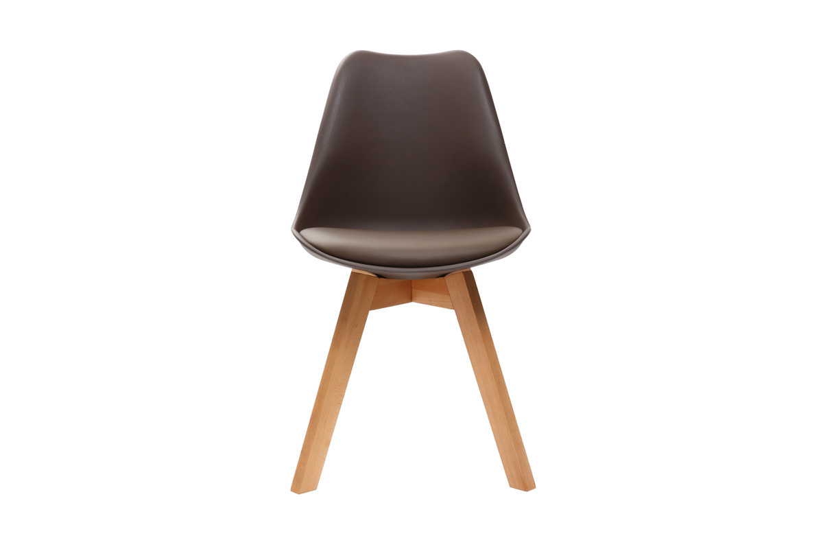 Gruppo di 4 sedie design piede legno seduta marrone PAULINE