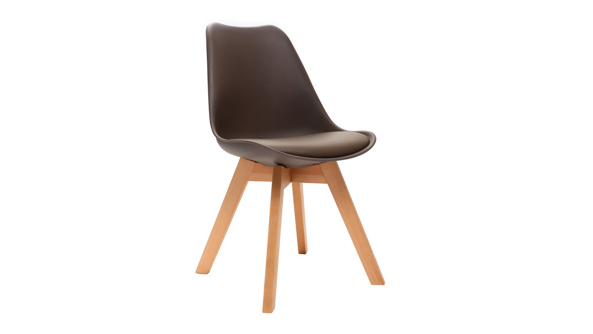 Gruppo di 4 sedie design piede legno seduta marrone PAULINE