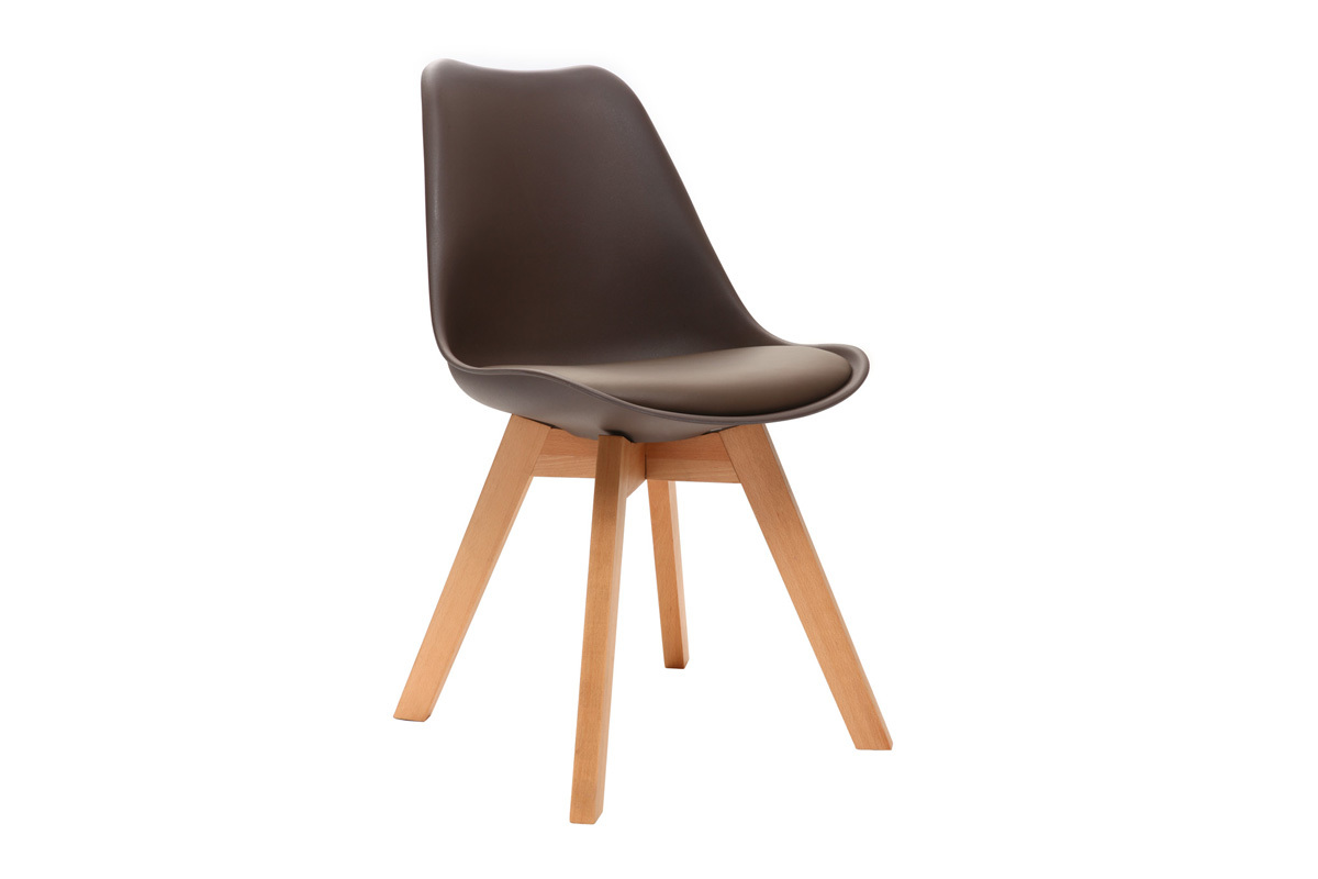 Gruppo di 4 sedie design piede legno seduta marrone PAULINE