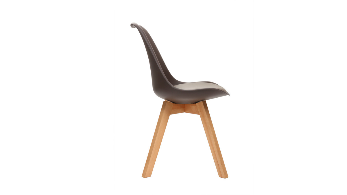 Gruppo di 4 sedie design piede legno seduta marrone PAULINE