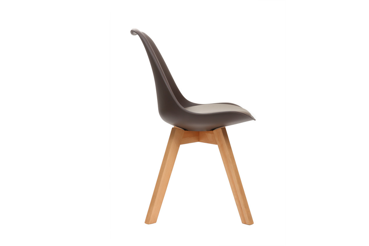 Gruppo di 4 sedie design piede legno seduta marrone PAULINE