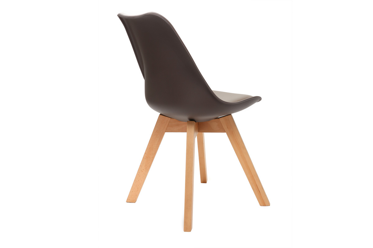 Gruppo di 4 sedie design piede legno seduta marrone PAULINE