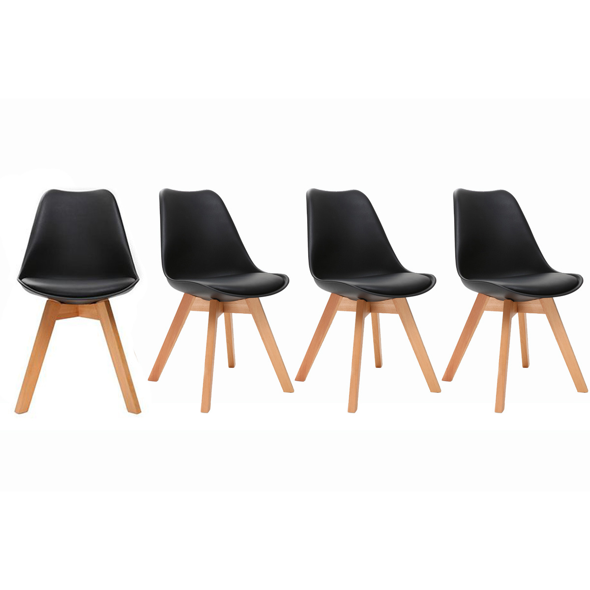 Gruppo di 4 sedie design piede legno seduta nera PAULINE