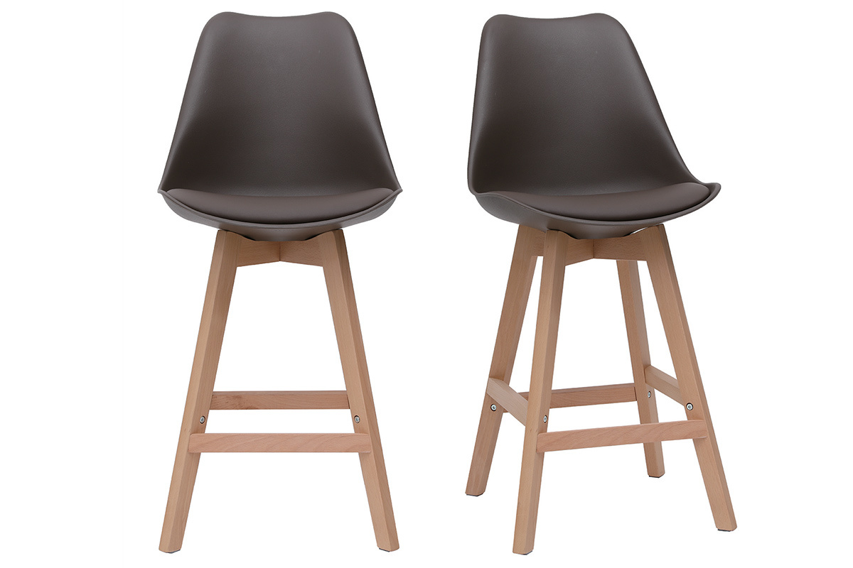 Gruppo di due sgabelli da bar design marrone e legno 65cm PAULINE