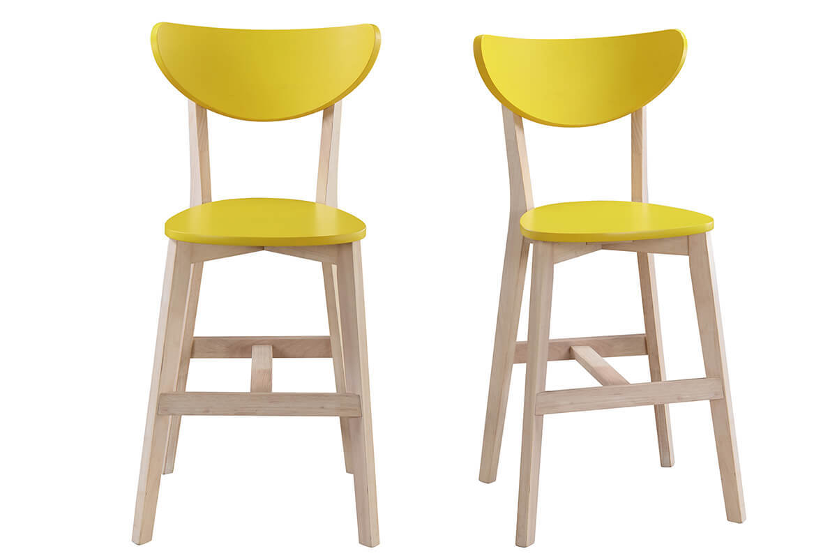 Gruppo di due sgabelli da bar scandinavo giallo e legno 65cm LEENA