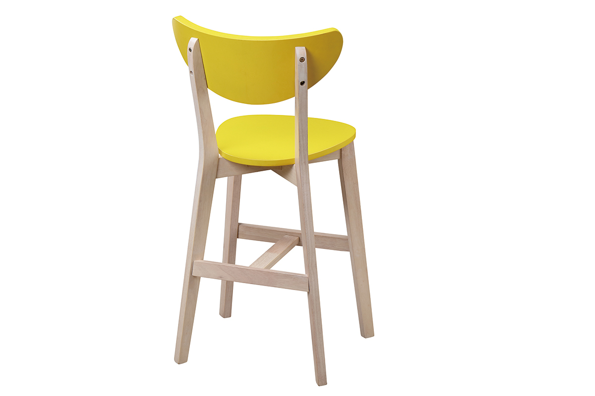 Gruppo di due sgabelli da bar scandinavo giallo e legno 65cm LEENA