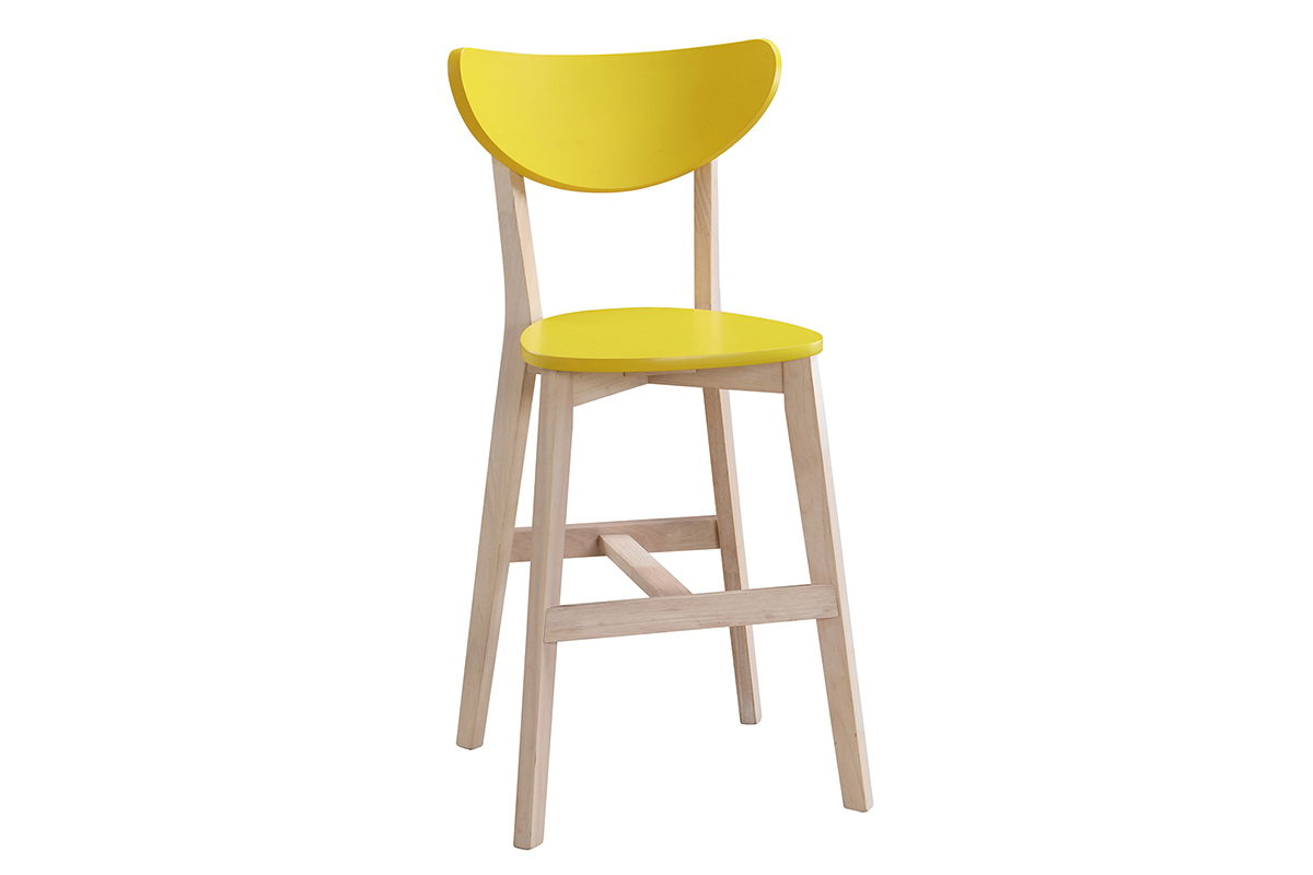 Gruppo di due sgabelli da bar scandinavo giallo e legno 65cm LEENA