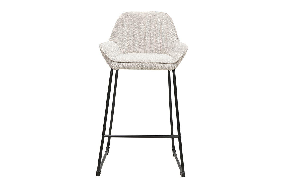 Hocker da bar in tessuto effetto velluto testurizzato beige e metallo nero H68 cm (lotto di 2) RONNIE