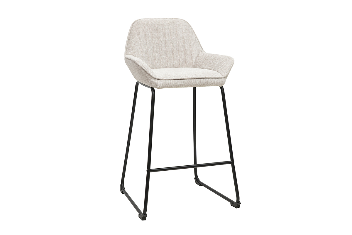 Hocker da bar in tessuto effetto velluto testurizzato beige e metallo nero H68 cm (lotto di 2) RONNIE