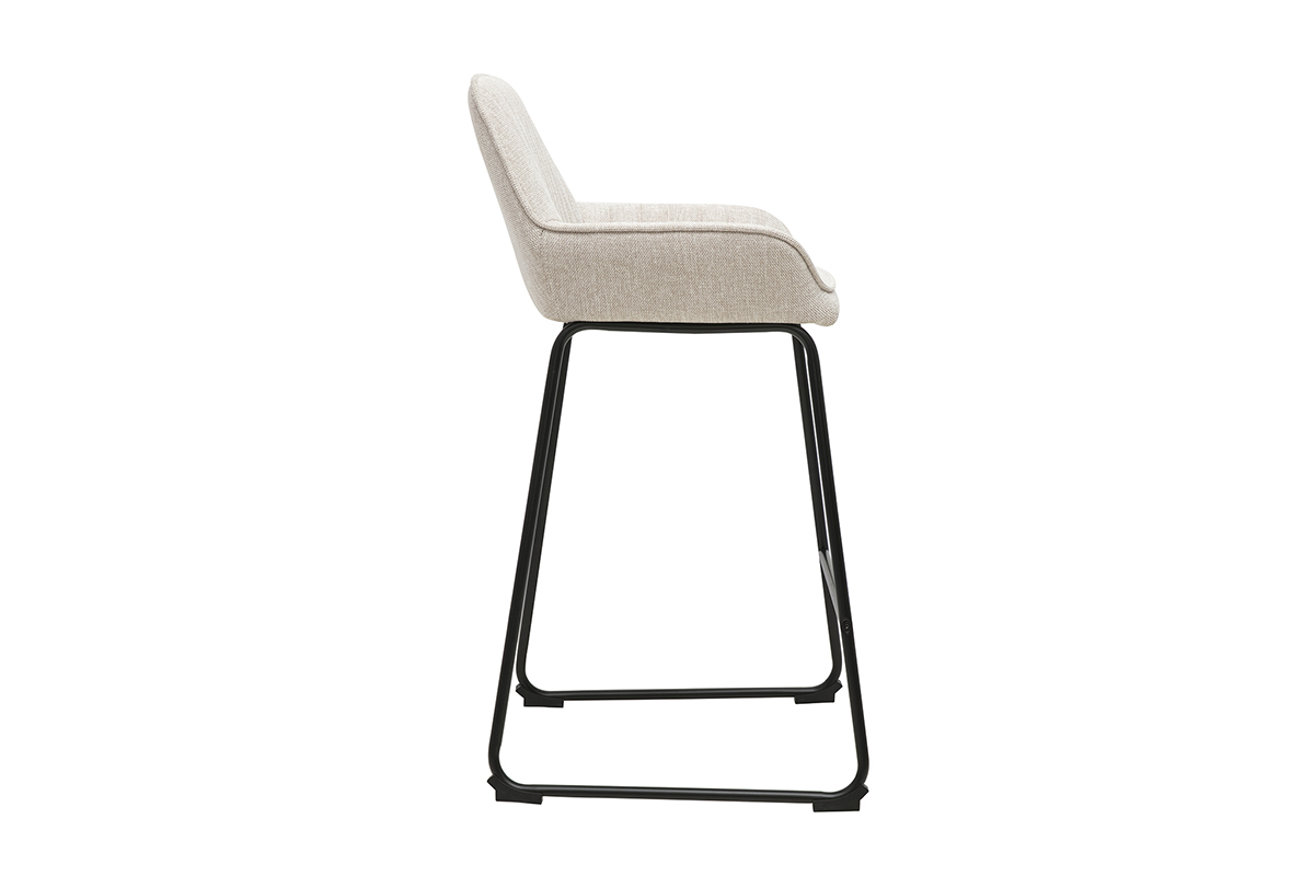 Hocker da bar in tessuto effetto velluto testurizzato beige e metallo nero H68 cm (lotto di 2) RONNIE
