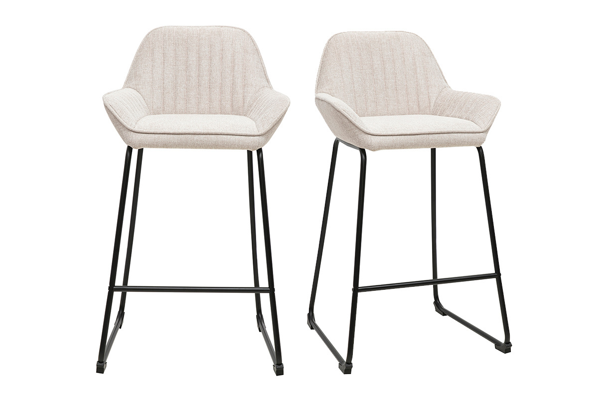 Hocker da bar in tessuto effetto velluto testurizzato beige e metallo nero H68 cm (lotto di 2) RONNIE