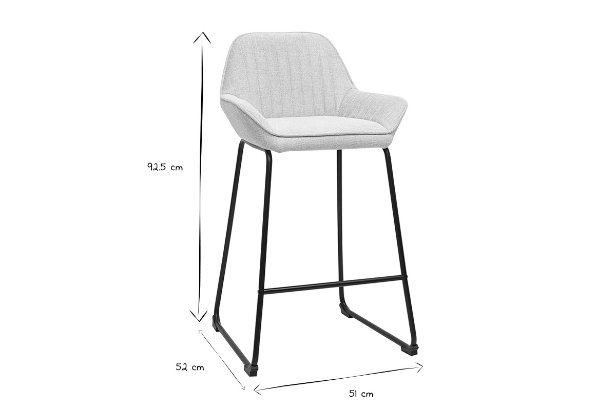 Hocker da bar in tessuto effetto velluto testurizzato beige e metallo nero H68 cm (lotto di 2) RONNIE