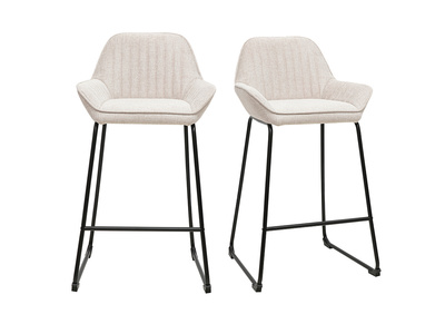 Hocker da bar in tessuto effetto velluto testurizzato beige e metallo nero H68 cm (lotto di 2) RONNIE