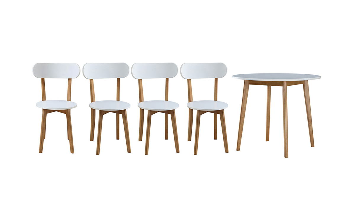Insieme di tavolo e 4 sedie bianco e legno LEENA