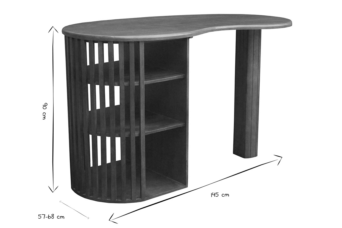 Dimensioni del tavolo da bar LOBIO in nero e bianco, H90 cm, L145 cm, P57-68 cm.