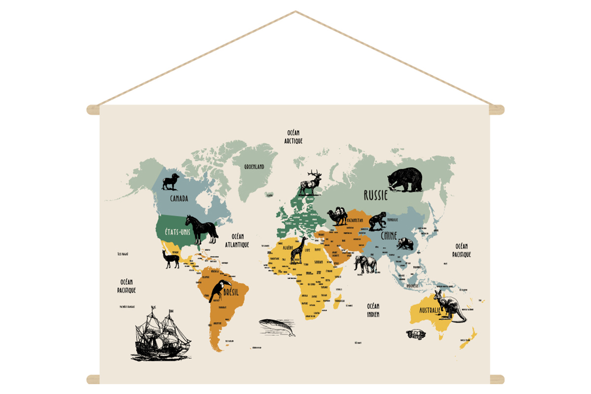 Kakemono bambini mappamondo L90 x L60 cm MAPY