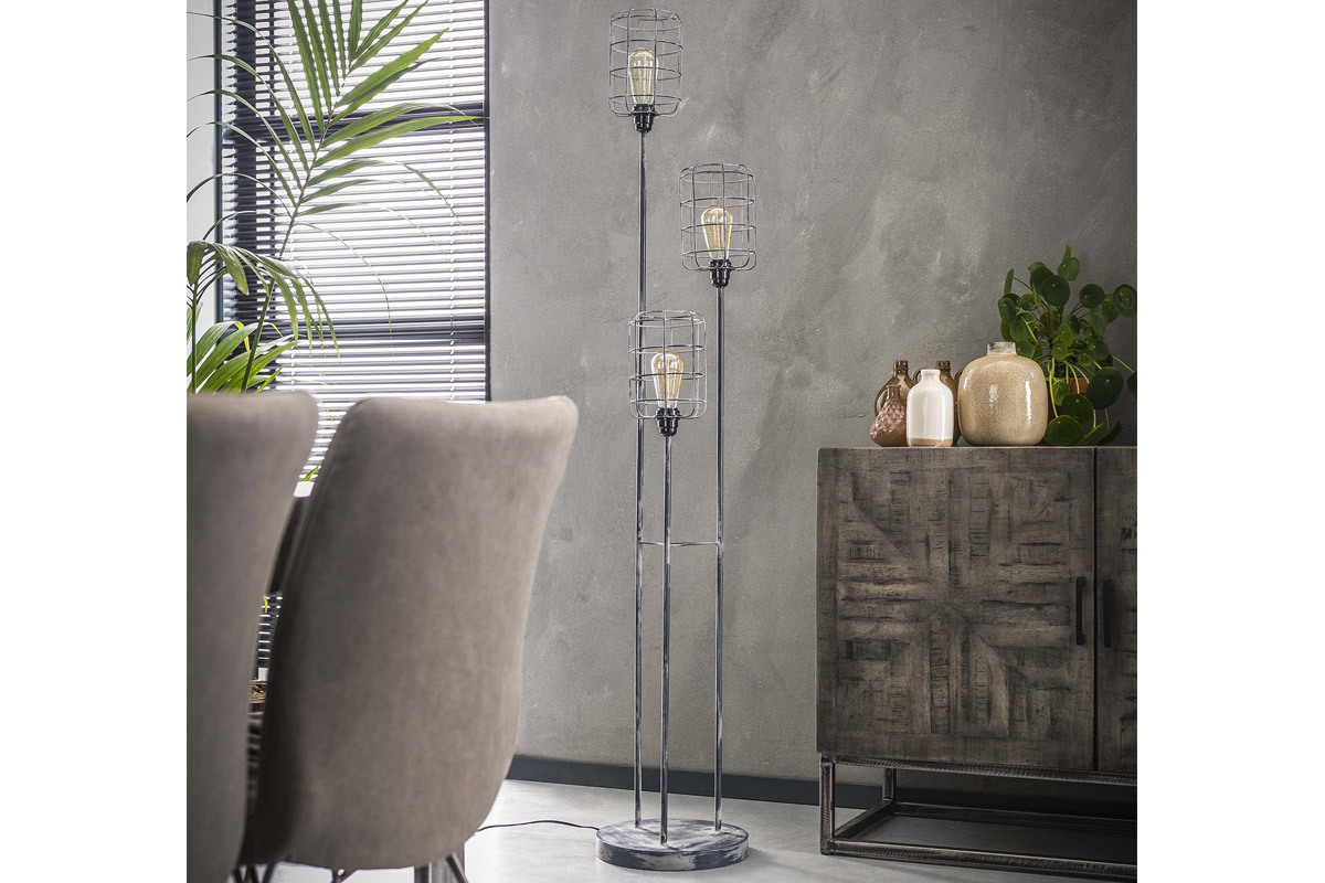 Lamapada industriale in metallo grigio antico 3 lampadine LOFT