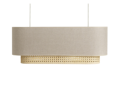 Lampada a sospensione a due luci in lino beige e motivo a intreccio rattan naturale L62 cm TIWY
