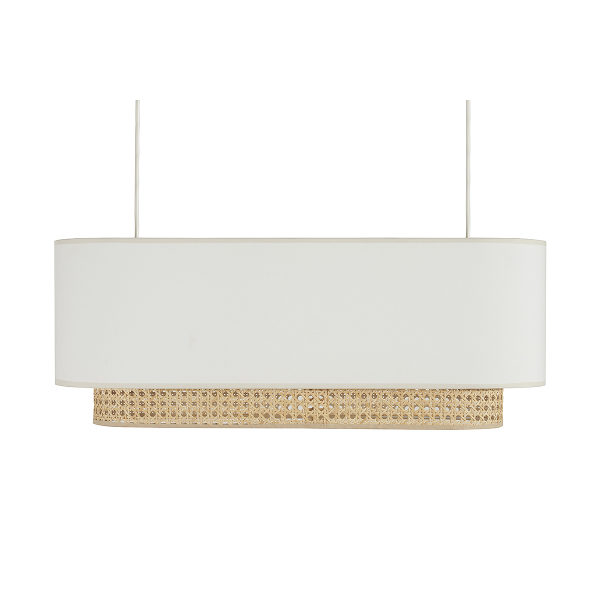 Lampada a sospensione a due luci in tessuto bianco e motivo a intreccio rattan naturale L62 cm TIWY