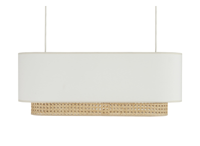 Lampada a sospensione a due luci in tessuto bianco e motivo a intreccio rattan naturale L62 cm TIWY