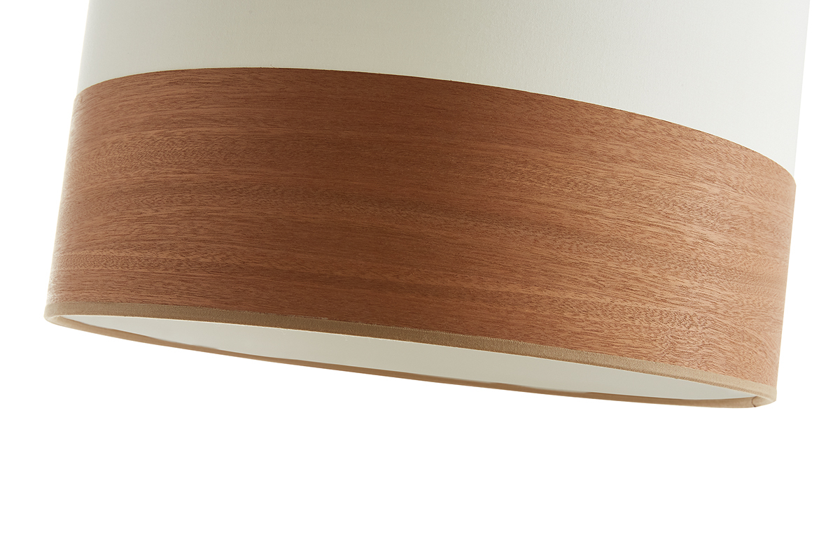 Lampada a sospensione bi-materiale in cotone color sabbia e foglio di mogano D38 cm SOLAR