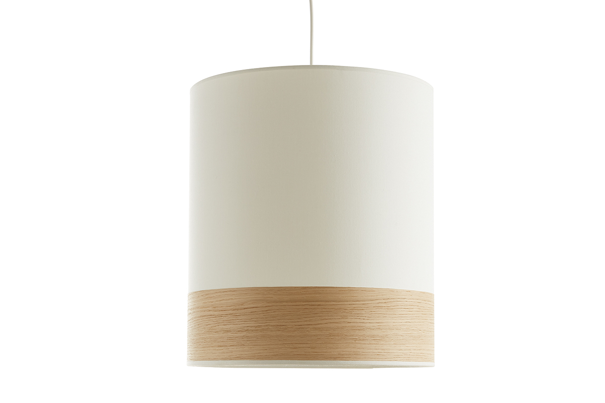 Lampada a sospensione bi-materiale in cotone color sabbia e foglio di rovere chiaro D38 cm SOLAR