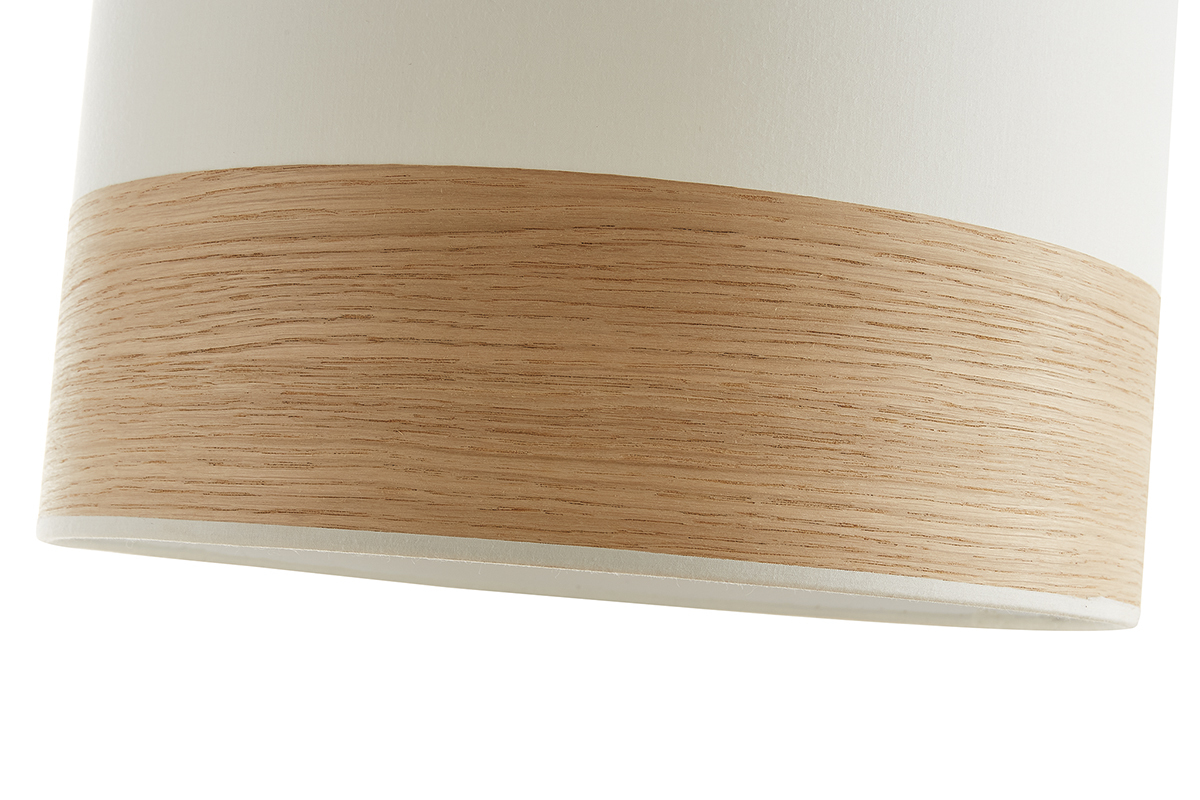 Lampada a sospensione bi-materiale in cotone color sabbia e foglio di rovere chiaro D38 cm SOLAR