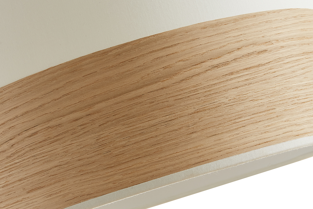 Lampada a sospensione bi-materiale in cotone color sabbia e foglio di rovere chiaro D38 cm SOLAR