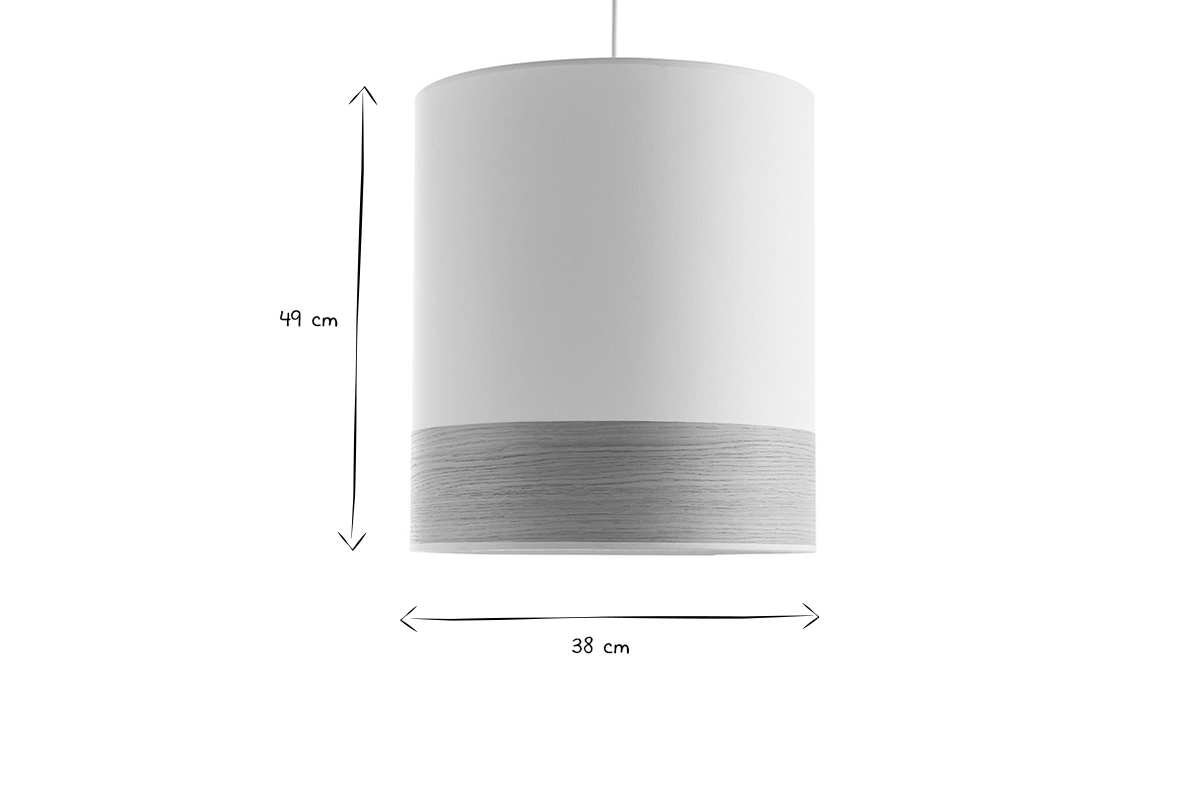 Lampada a sospensione bi-materiale in cotone color sabbia e foglio di rovere chiaro D38 cm SOLAR