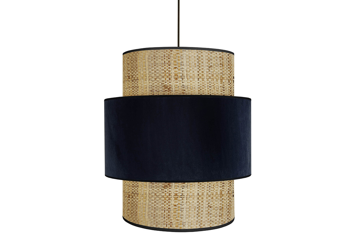 Lampada a sospensione bi-materiale juta e velluto nero D40 cm CHILL