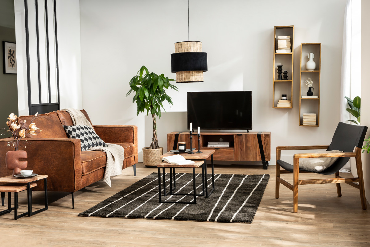 Lampada a sospensione bi-materiale juta e velluto nero D40 cm CHILL