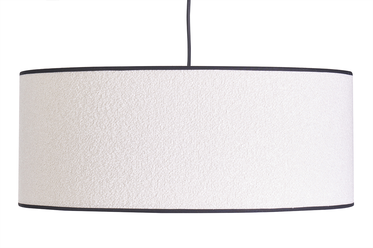 Lampada a sospensione cilindrica in tessuto effetto lana boucl bianco e rafia naturale D50 cm TRAVES