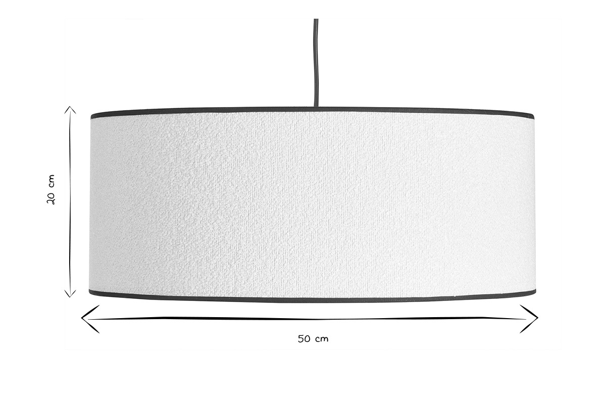 Lampada a sospensione cilindrica in tessuto effetto lana boucl bianco e rafia naturale D50 cm TRAVES