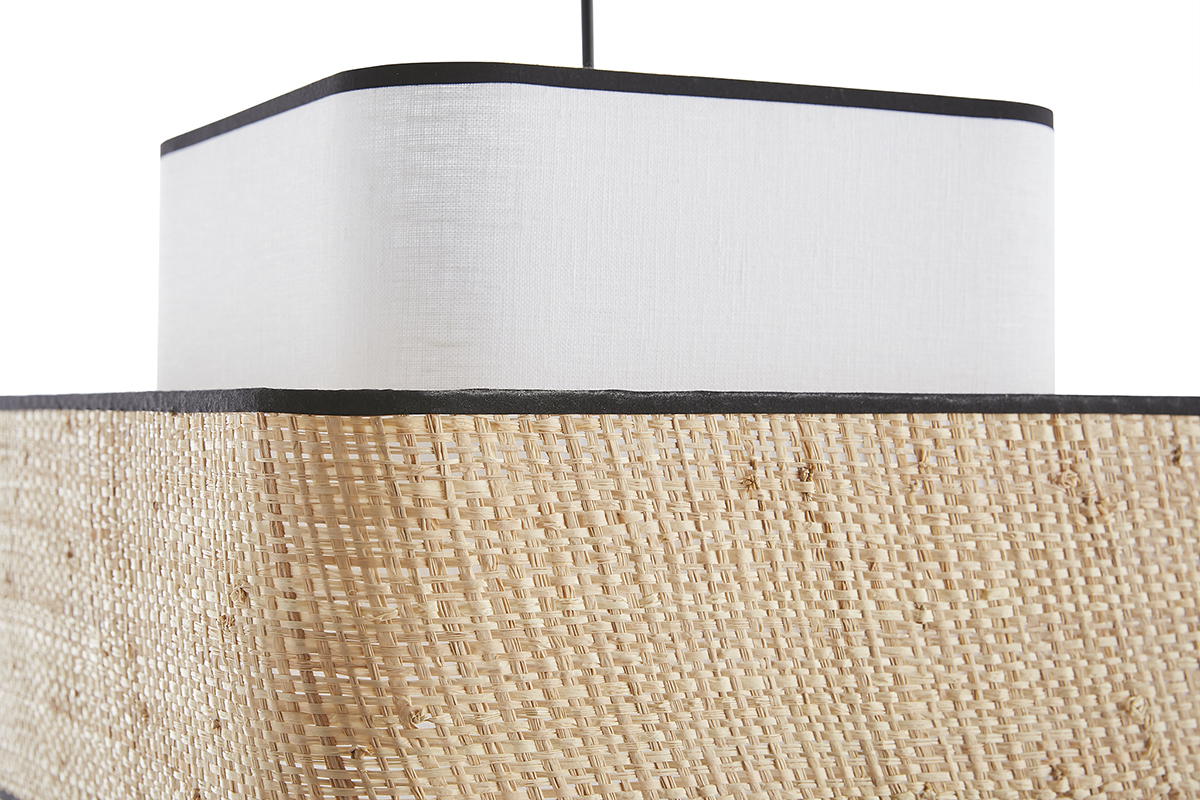 Lampada a sospensione cubo in tessuto lino bianco e fibra di rafia naturale L35 cm TERA
