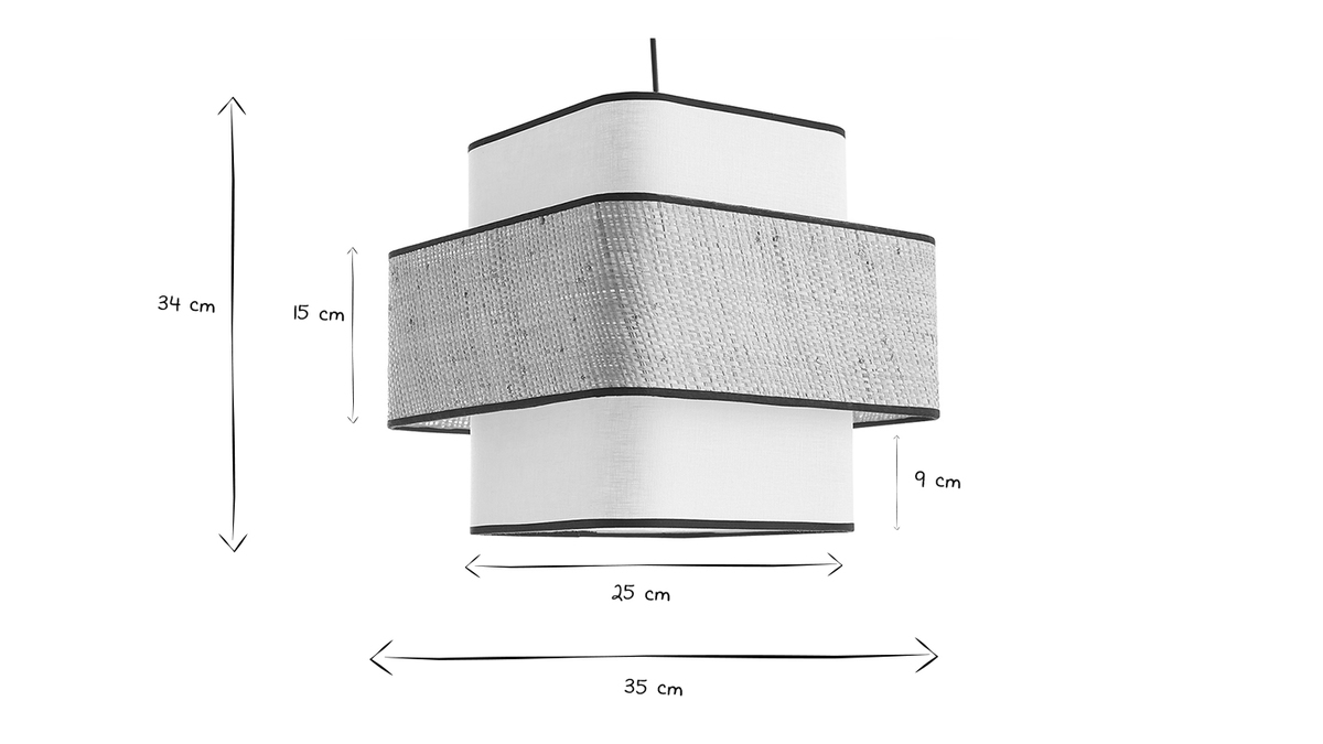 Lampada a sospensione cubo in tessuto lino bianco e fibra di rafia naturale L35 cm TERA