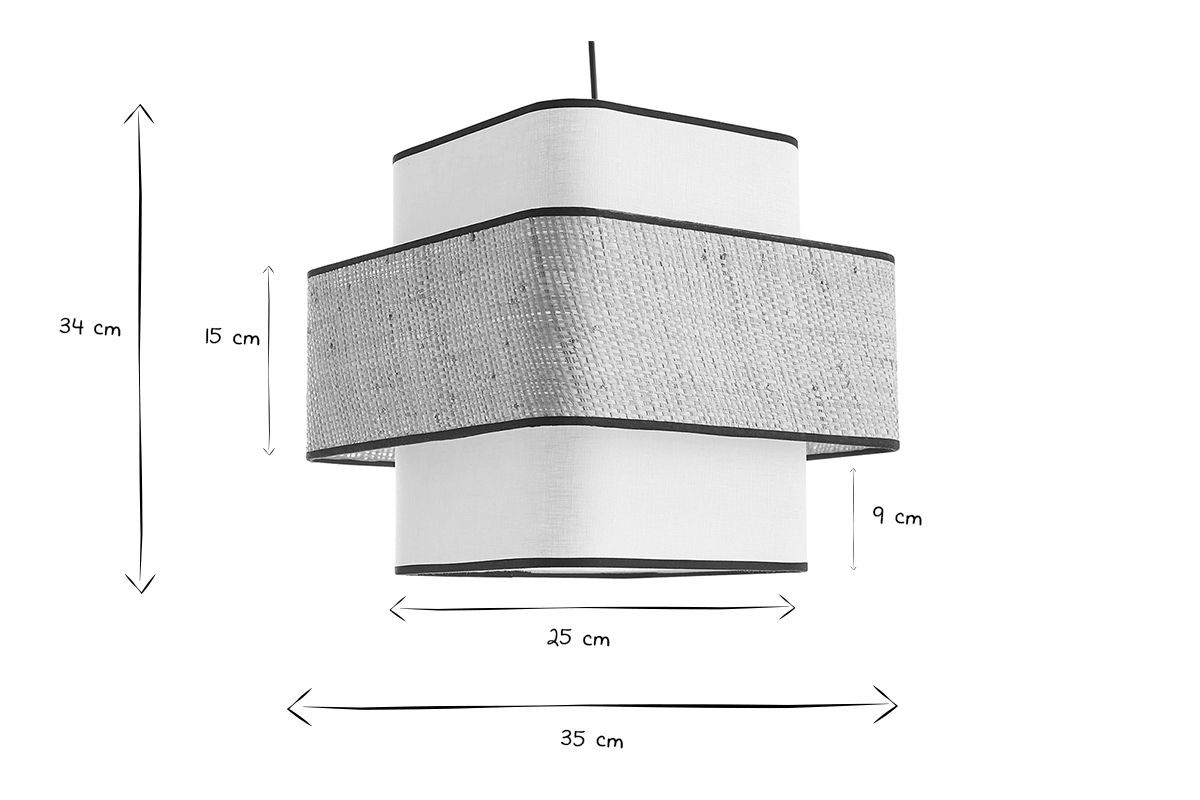 Lampada a sospensione cubo in tessuto lino bianco e fibra di rafia naturale L35 cm TERA