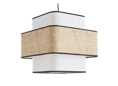 Lampada a sospensione cubo in tessuto lino bianco e fibra di rafia naturale L35 cm TERA