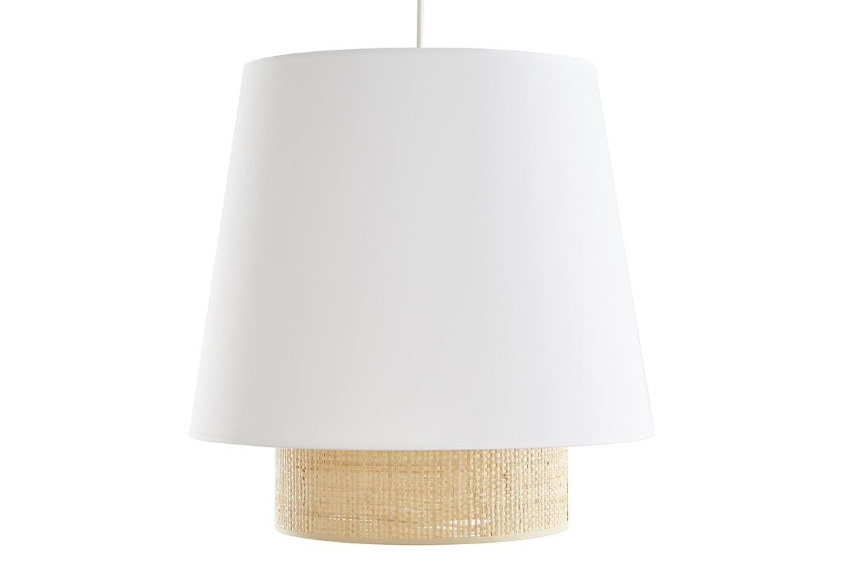 Lampada a sospensione design bi-materiale in fibra di rafia e cotone bianco D40 cm JUME