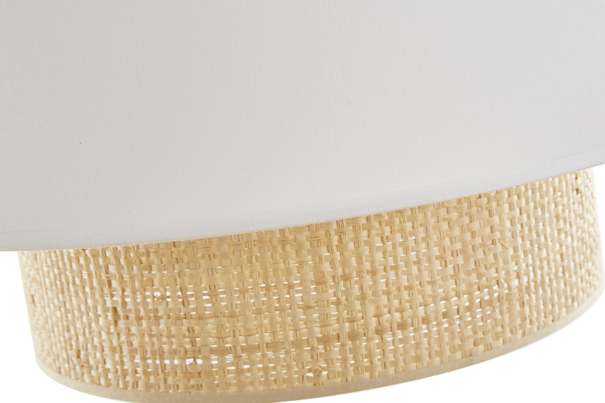 Lampada a sospensione design bi-materiale in fibra di rafia e cotone bianco D40 cm JUME