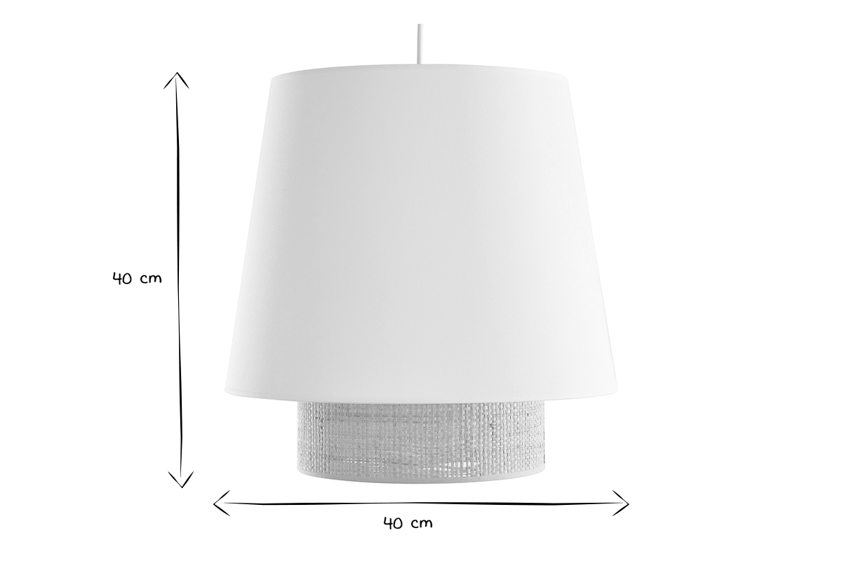 Lampada a sospensione design bi-materiale in fibra di rafia e cotone bianco D40 cm JUME