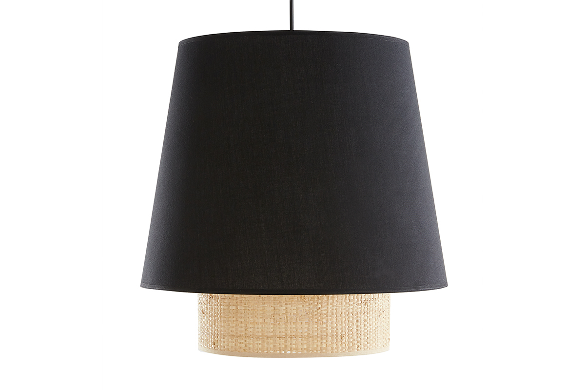 Lampada a sospensione design bi-materiale in fibra di rafia e cotone nero D40 cm JUME