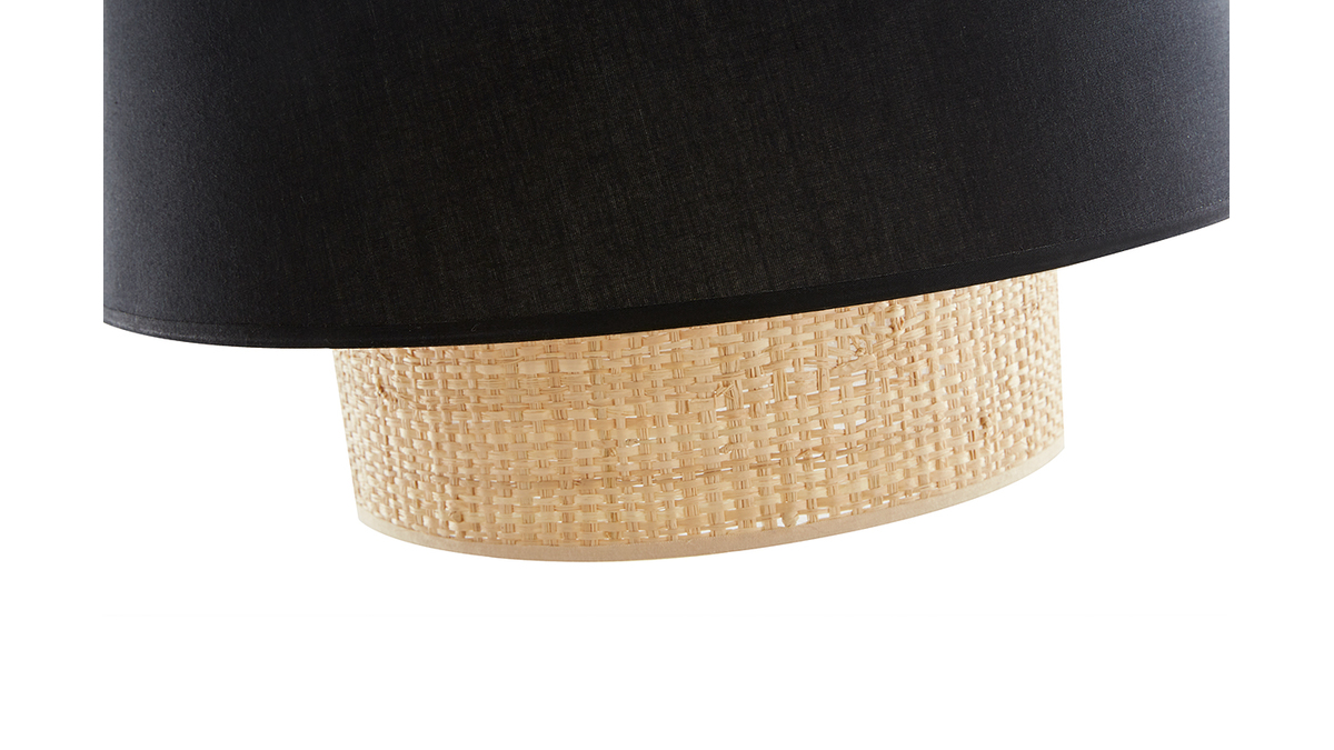 Lampada a sospensione design bi-materiale in fibra di rafia e cotone nero D40 cm JUME